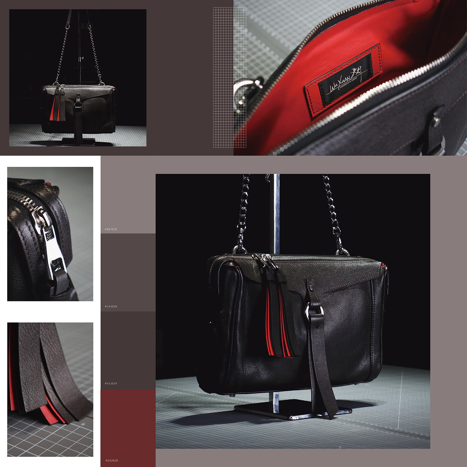 紅配色鍊條包-吳軒手工皮包老師作品